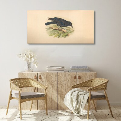 Tableau toile imprimée Oiseau noir sur une branche