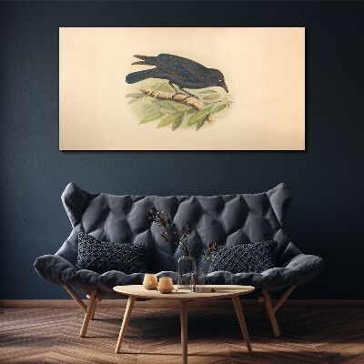Tableau toile imprimée Oiseau noir sur une branche
