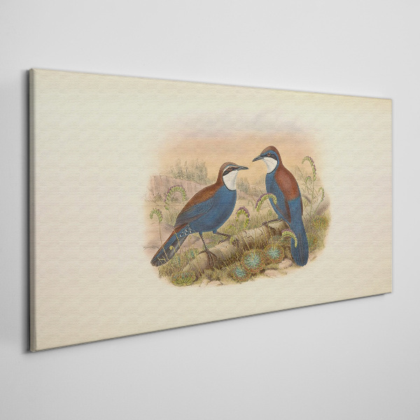 Tableau sur toile Des oiseaux qui parlent dans un décor pastel