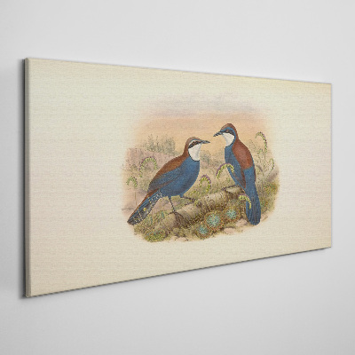Tableau sur toile Des oiseaux qui parlent dans un décor pastel