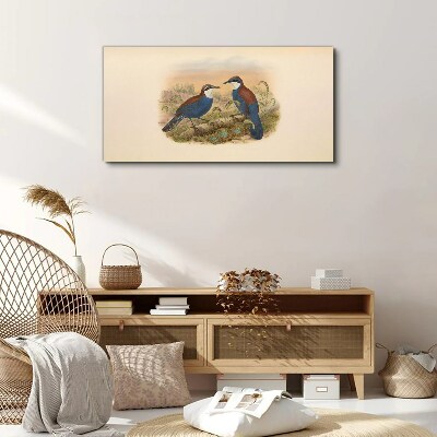 Tableau sur toile Des oiseaux qui parlent dans un décor pastel