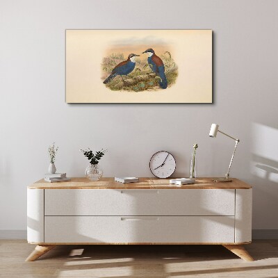 Tableau sur toile Des oiseaux qui parlent dans un décor pastel