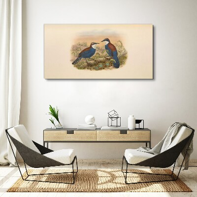 Tableau sur toile Des oiseaux qui parlent dans un décor pastel
