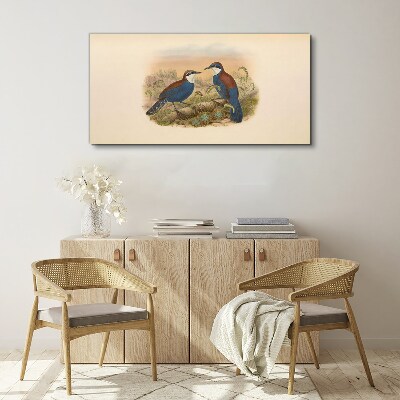 Tableau sur toile Des oiseaux qui parlent dans un décor pastel