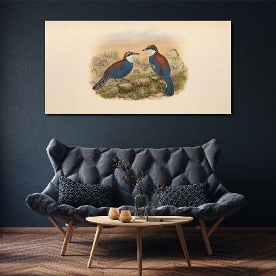 Tableau sur toile Des oiseaux qui parlent dans un décor pastel