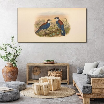 Tableau sur toile Des oiseaux qui parlent dans un décor pastel