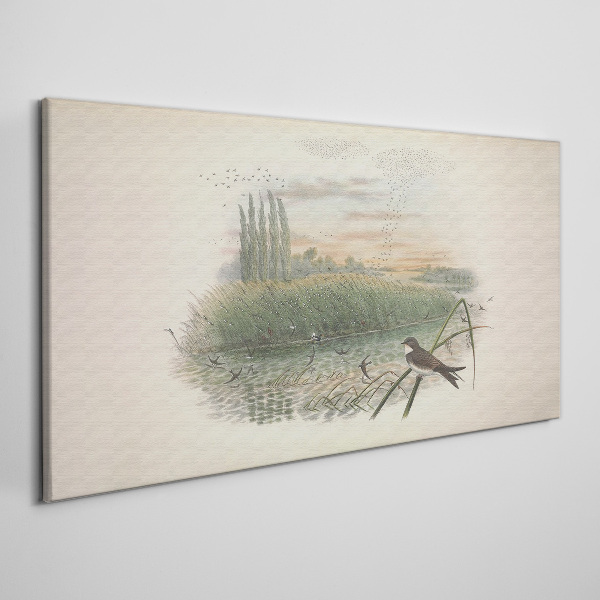 Tableau toile imprimée Un paysage paisible avec un oiseau