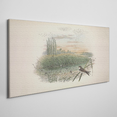Tableau toile imprimée Un paysage paisible avec un oiseau