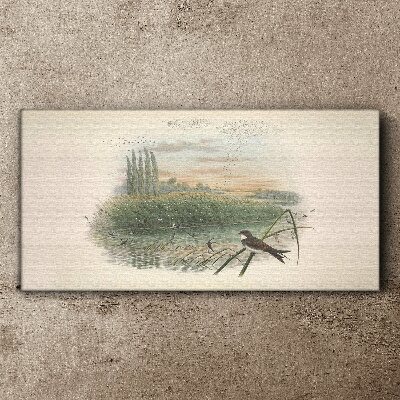 Tableau toile imprimée Un paysage paisible avec un oiseau