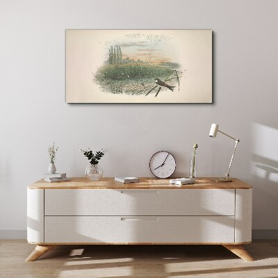 Tableau toile imprimée Un paysage paisible avec un oiseau
