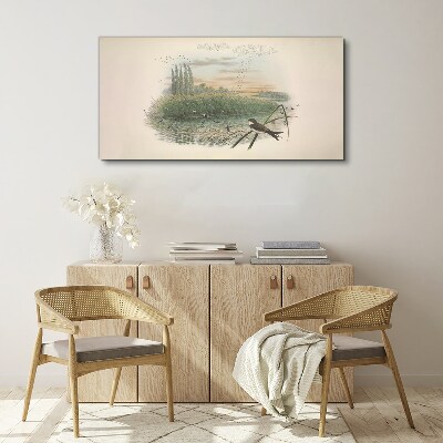 Tableau toile imprimée Un paysage paisible avec un oiseau