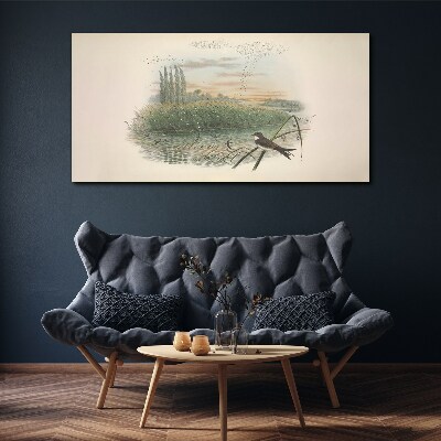 Tableau toile imprimée Un paysage paisible avec un oiseau