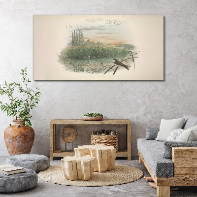 Tableau toile imprimée Un paysage paisible avec un oiseau