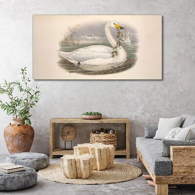 Tableau sur toile Cygne avec une brindille