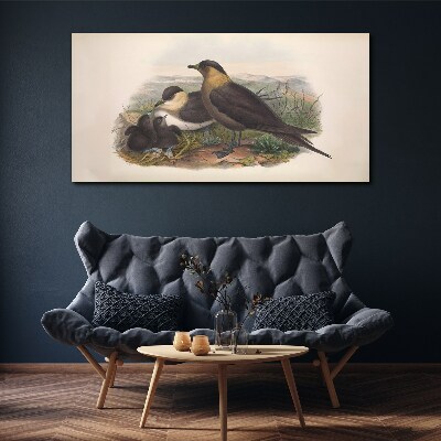 Tableau imprimé sur toile Une famille d'oiseaux sur un nid