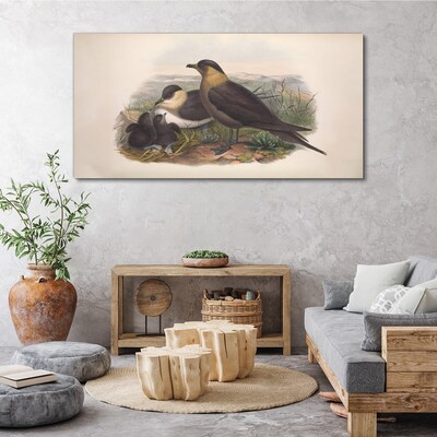 Tableau imprimé sur toile Une famille d'oiseaux sur un nid