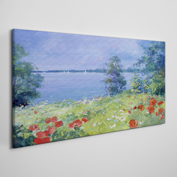 Tableau sur toile Paysage floral au bord du lac