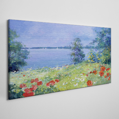 Tableau sur toile Paysage floral au bord du lac