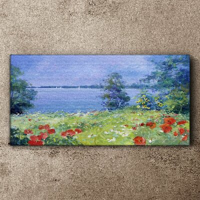 Tableau sur toile Paysage floral au bord du lac