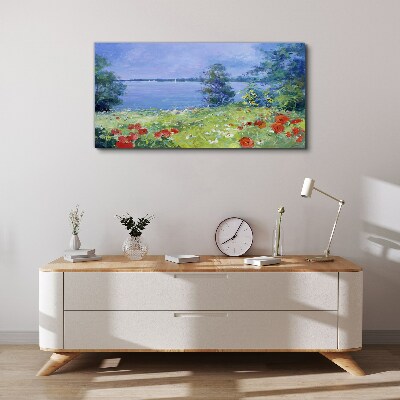 Tableau sur toile Paysage floral au bord du lac