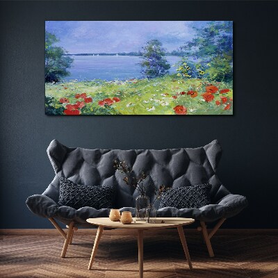 Tableau sur toile Paysage floral au bord du lac