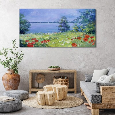 Tableau sur toile Paysage floral au bord du lac