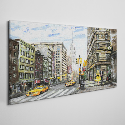 Tableau sur toile Rue de New York en taxis jaunes