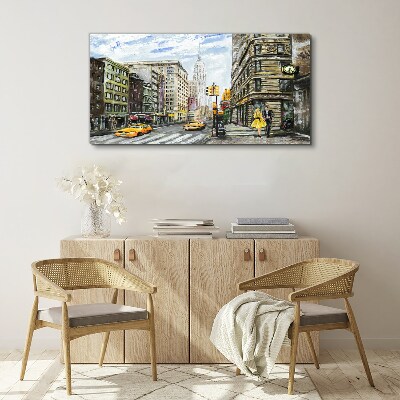 Tableau sur toile Rue de New York en taxis jaunes