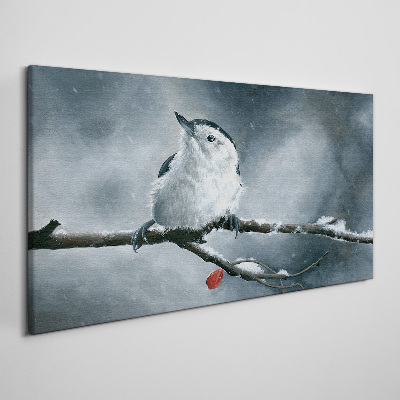 Tableau imprimé sur toile Oiseau d'hiver sur une branche