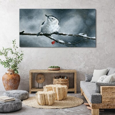Tableau imprimé sur toile Oiseau d'hiver sur une branche