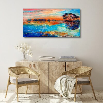Tableau imprimé sur toile Coucher de soleil sur le lac
