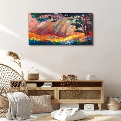 Tableau sur toile Rayons dorés dans le paysage d'été