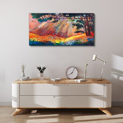 Tableau sur toile Rayons dorés dans le paysage d'été