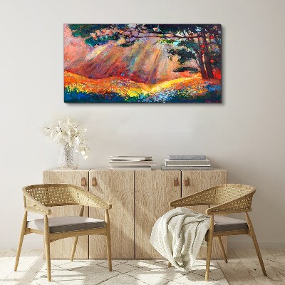 Tableau sur toile Rayons dorés dans le paysage d'été