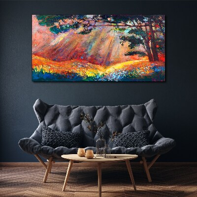 Tableau sur toile Rayons dorés dans le paysage d'été