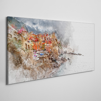 Tableau sur toile Une ville colorée au bord de la mer