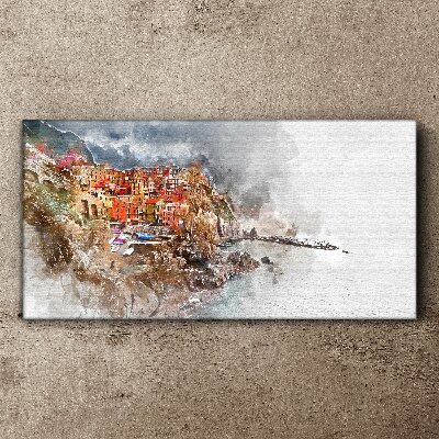 Tableau sur toile Une ville colorée au bord de la mer