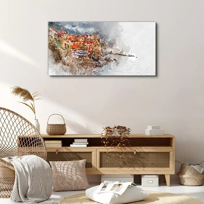 Tableau sur toile Une ville colorée au bord de la mer