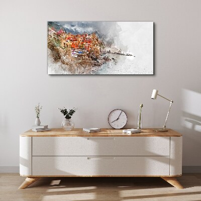 Tableau sur toile Une ville colorée au bord de la mer