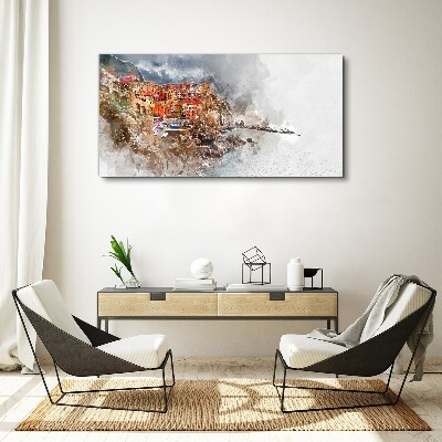 Tableau sur toile Une ville colorée au bord de la mer