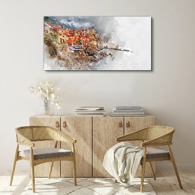 Tableau sur toile Une ville colorée au bord de la mer