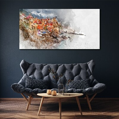 Tableau sur toile Une ville colorée au bord de la mer