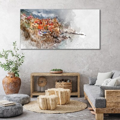 Tableau sur toile Une ville colorée au bord de la mer