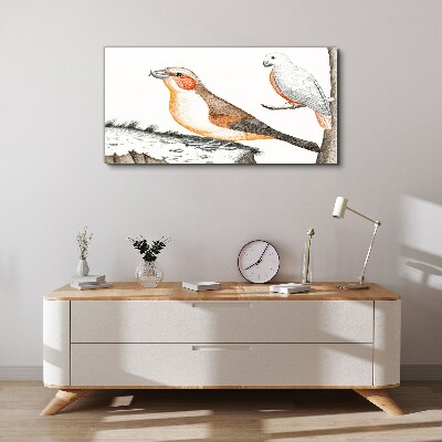 Tableau sur toile Duo d'oiseaux sur une branche
