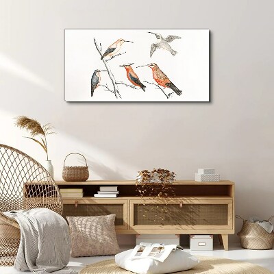 Tableau imprimé sur toile Oiseaux colorés sur une branche