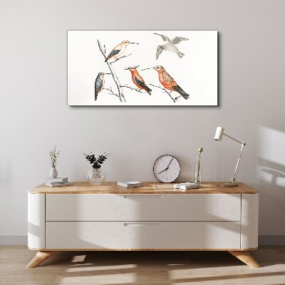 Tableau imprimé sur toile Oiseaux colorés sur une branche