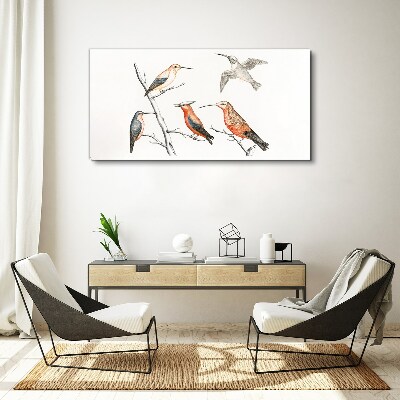 Tableau imprimé sur toile Oiseaux colorés sur une branche