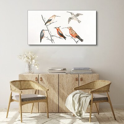 Tableau imprimé sur toile Oiseaux colorés sur une branche