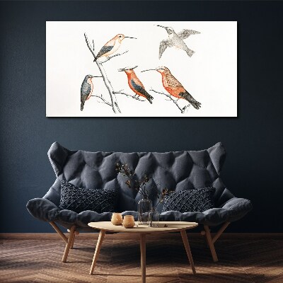 Tableau imprimé sur toile Oiseaux colorés sur une branche