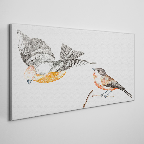 Tableau toile imprimée Oiseaux en vol et sur une branche